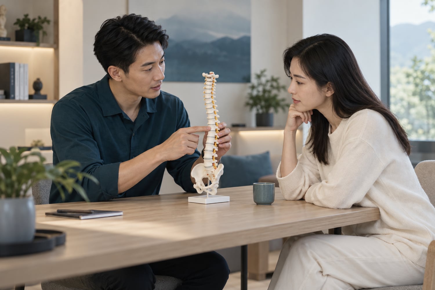 围绕脊柱模型展开沟通，品牌场景示意